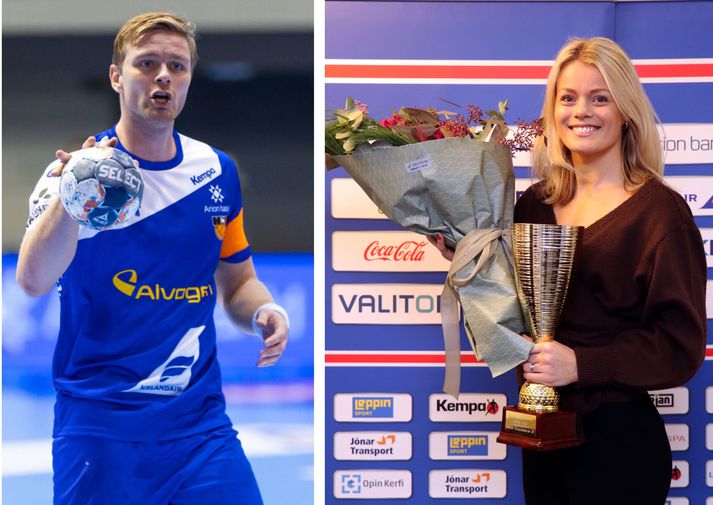 Steinunn Björnsdóttir fékk verðlaun sín, fyrir að vera handboltakona ársins 2020, afhent í dag á skrifstofu HSÍ. Aron Pálmarsson fær sín verðlaun þegar íslenska landsliðið kemur saman fyrir HM 2. janúar næstkomandi.