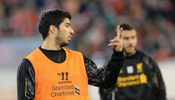 Suarez á æfingu með Liverpool.