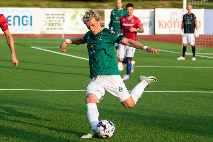 Höskuldur Gunnlaugsson skoraði tvö í dag. Hann lék sinn fyrsta A-landsleik í síðasta mánuði.