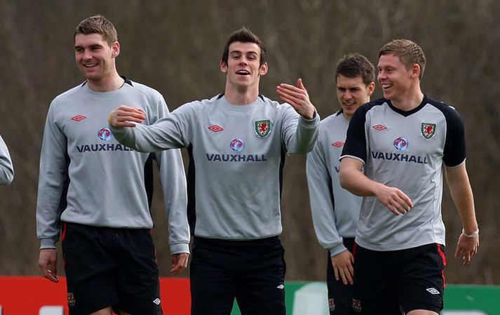 Bale, fyrir miðju, á landsliðsæfingu fyrr í vikunni.