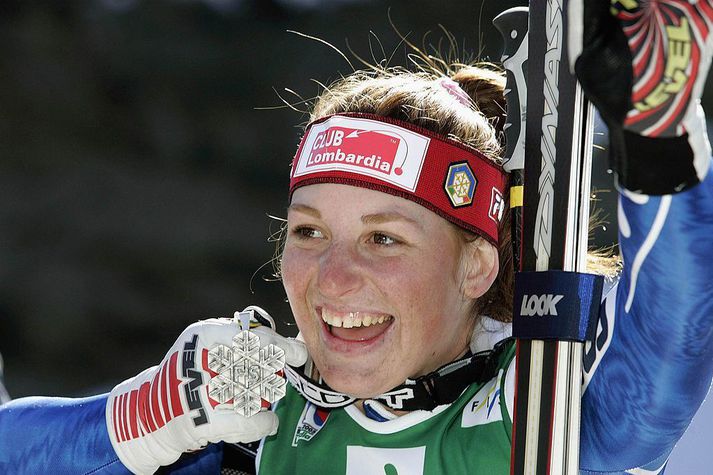 Elena Fanchini vann fjórum sinnum til verðlauna á heimsbikarmótum, til að mynda þetta silfur árið 2005.