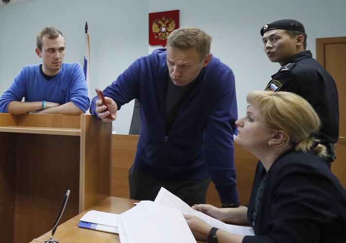 Navalní í dómsal 24. júlí. Hann var handtekinn síðar sama dag og fangelsaður.