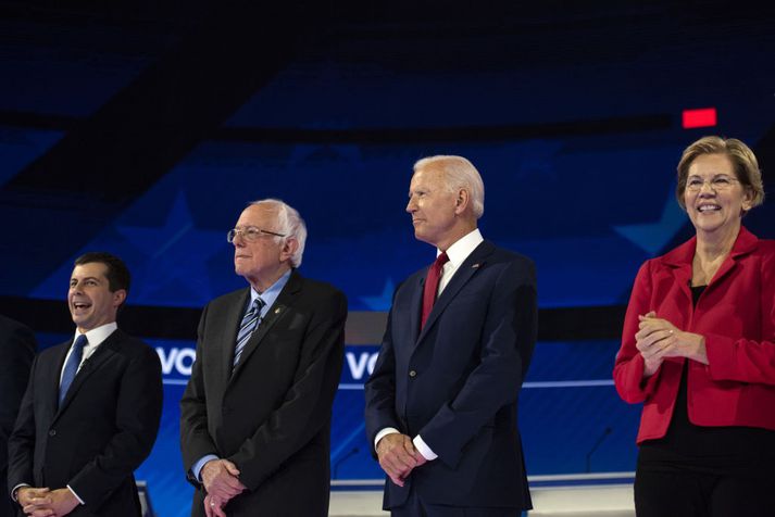 Pete Buttigieg, Bernie Sanders, Joe Biden og Elizabeth Warren voru meðal þeirra sem tóku þátt í kappræðunum.