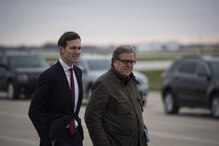 Jared Kushner og Stephen Bannon, sem einnig verður ráðgjafi Trump.