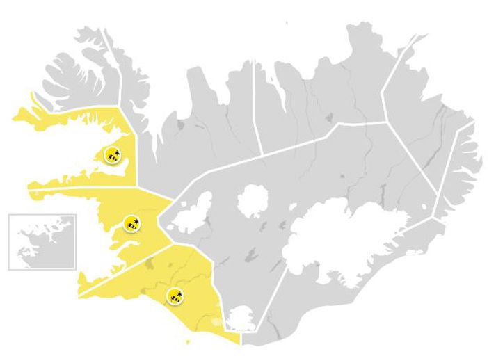 Gular viðvaranir eru í gildi í nokkra klukkutíma í kvöld vegna hríðarveðurs SV-lands og á Breiðafirði.