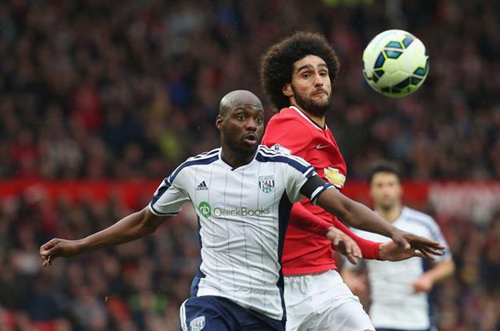 Mulumbu og Maraoune Fellaini eigast við í leik West Brom og Manchester United.