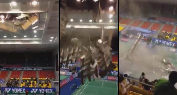 Hér má sjá hvernig þakið hrynur.