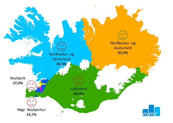 Ánægja með veðrið eftir landshlutum.