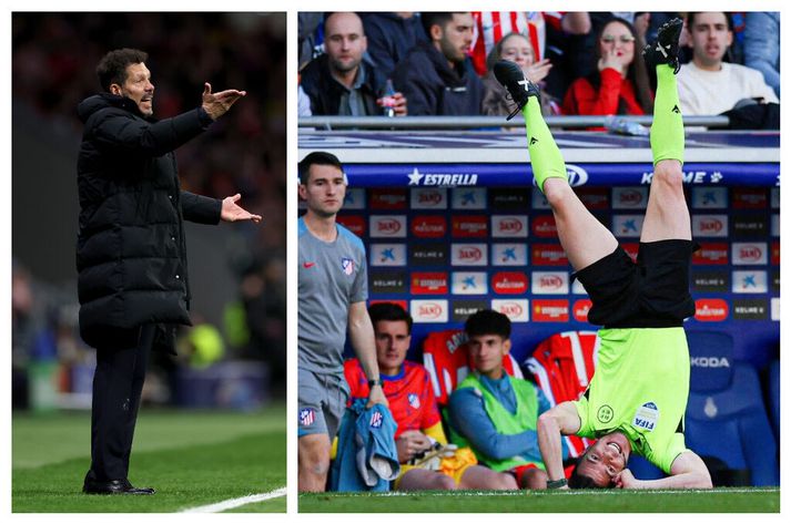 Diego Simeone var ekki ánægður með aðstoðardómarann sem stöðvaði hættulega skyndisókn hjá Atlético. 