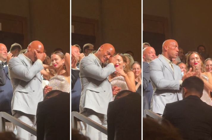 Dwayne Johnson átti erfitt með sig meðan lófatakið dundi eftir frumsýningu Smashing Machine.