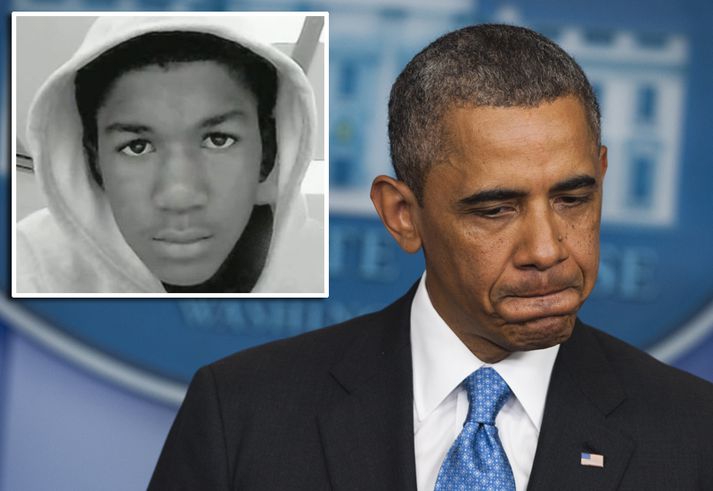 Trayvon Martin (innfelld mynd) var skotinn til bana í febrúar í fyrra.