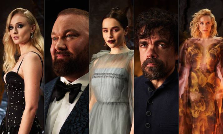 Sophie Turner, Hafþór, Emilia Clarke, Peter Dinklage og Gwendoline Christie voru saman á rauða dreglinum í New York í gærkvöldi.