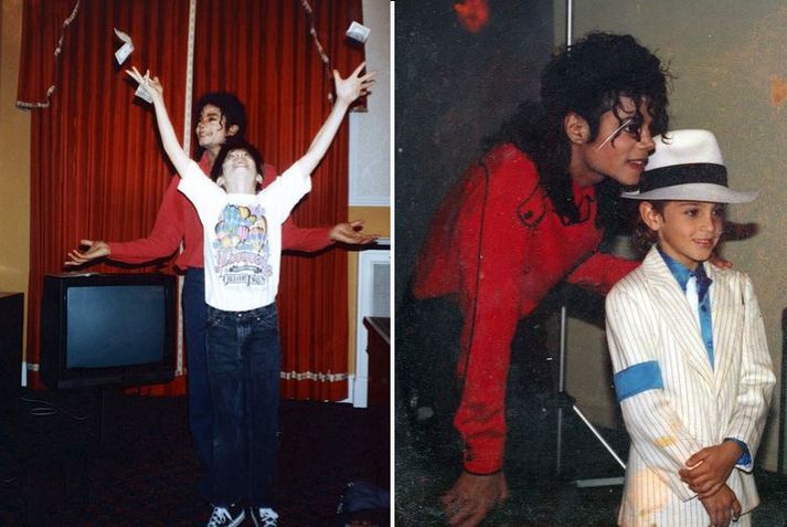 Michael Jackson með drengjunum James Safechuck (til vinstri) og Wade Robson (til hægri).