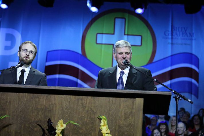 Franklin Graham predikar á hátíðinni sem fór fram í Laugardalshöll.