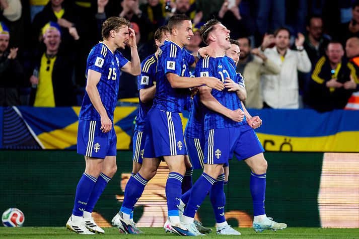 Viktor Gyökeres fagnar einu af þremur mörkum sínum í kvöld.