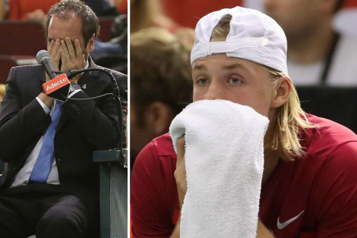 Denis Shapovalov negldi bolta í andlitið á Arnaud Gabas.