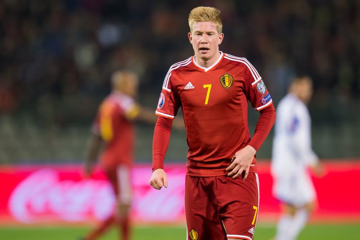 Bruyne í leik með Belgíu, en hann var hetjan í dag.