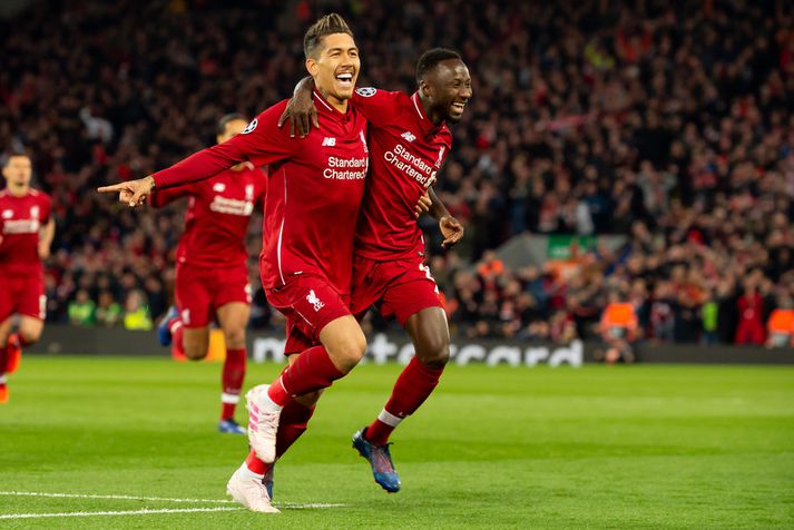 Naby Keita og Roberto Firmino fagna marki þess fyrrnefnda í gærkvöldi.