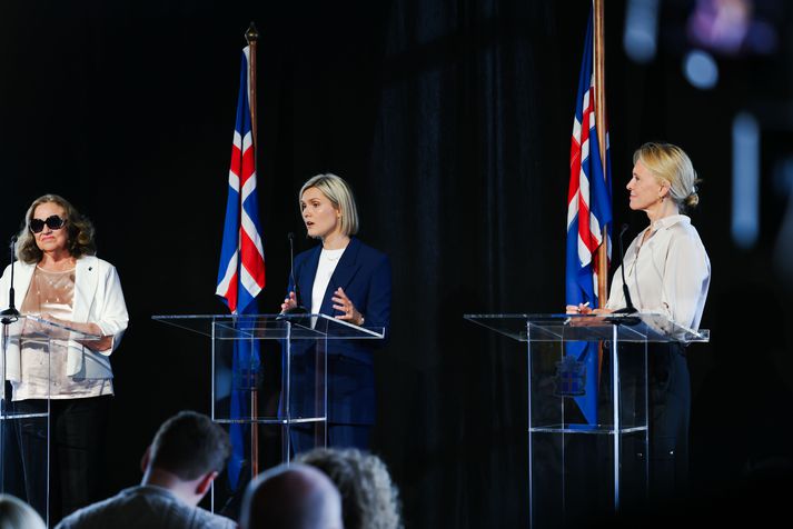Valkyrjurnar boðuðu til blaðamannafundar í Hörpu til að ræða niðurstöður atkvæðagreiðslunnar. 