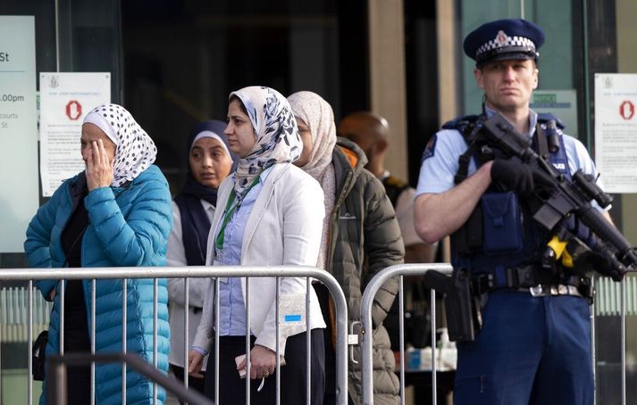 Öryggisgæsla hefur veirð mikil við dómshúsið í Christchurch.