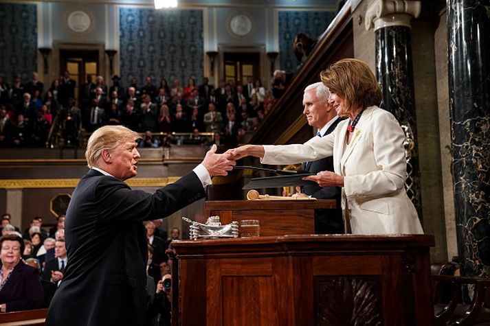 Nancy Pelosi og Donald Trump.