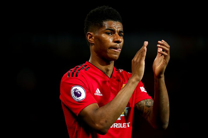 Rashford þakkar stuðningsmönnum United fyrir í kvöld.