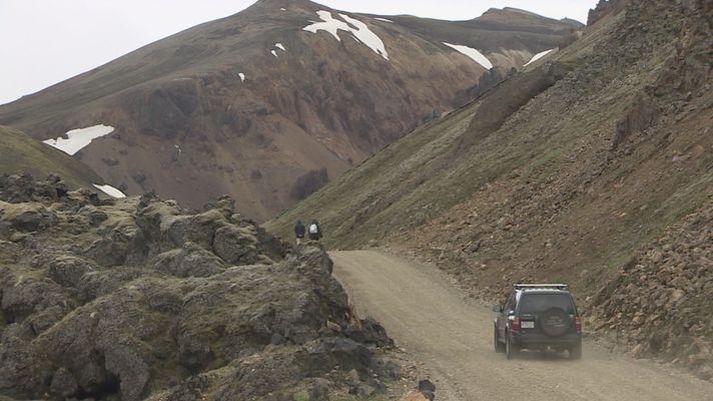 Frá veginum inn í Landmannalaugar. Jarðskjálfti að stærð 3,2 mældist á svæðinu í dag.