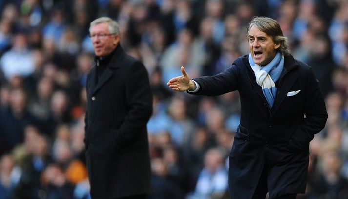 Roberto Mancini á hliðarlínunni í dag
