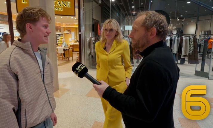 Gestir Kringlunnar voru misjafnlega með á hreinu hvaða kona stæði við hliðiná Sveppa. 