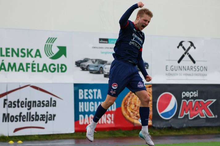 Jeppe Pedersen fagnar marki sínu í gær fyrir Vestra á móti Aftureldingu.