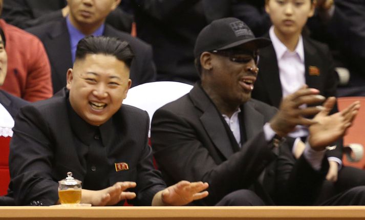 Félagarnir Rodman og Kim Jong Un.