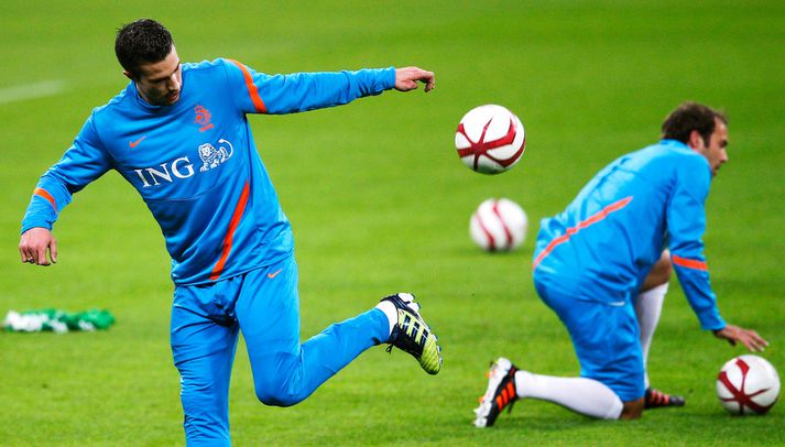 Robin van Persie á æfingunni í gær.
