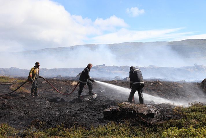 Slökkviliðsmenn að störfum í gær.