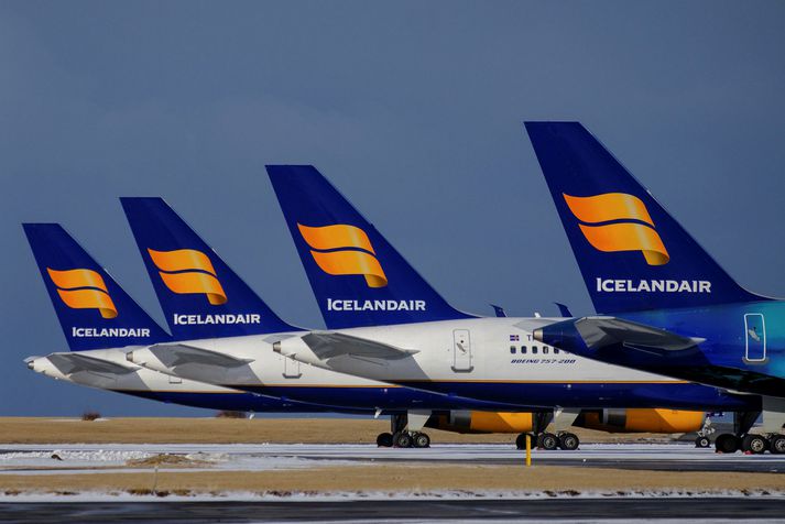 Flugvélar Icelandair á Keflavíkurflugvelli.