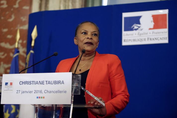 Christiane Taubira tilkynnti um afsögn sína á blaðamannafundi í gær.