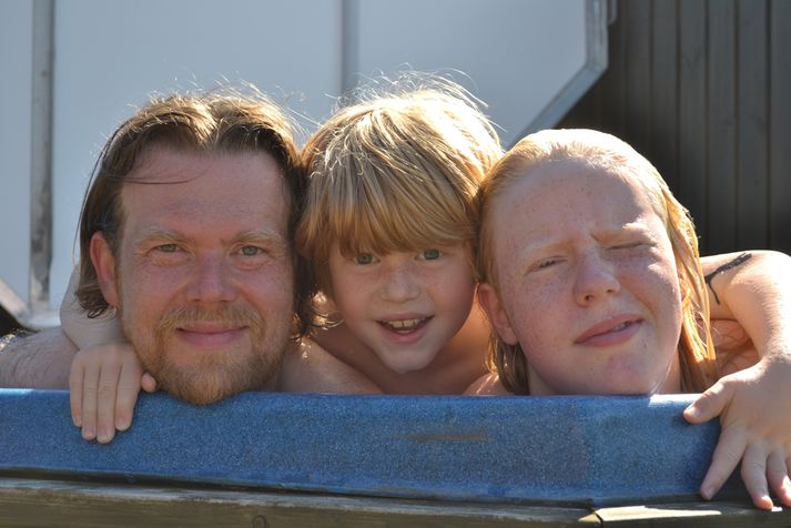 Oddur og Gylfi með pabba á góðri stundu.