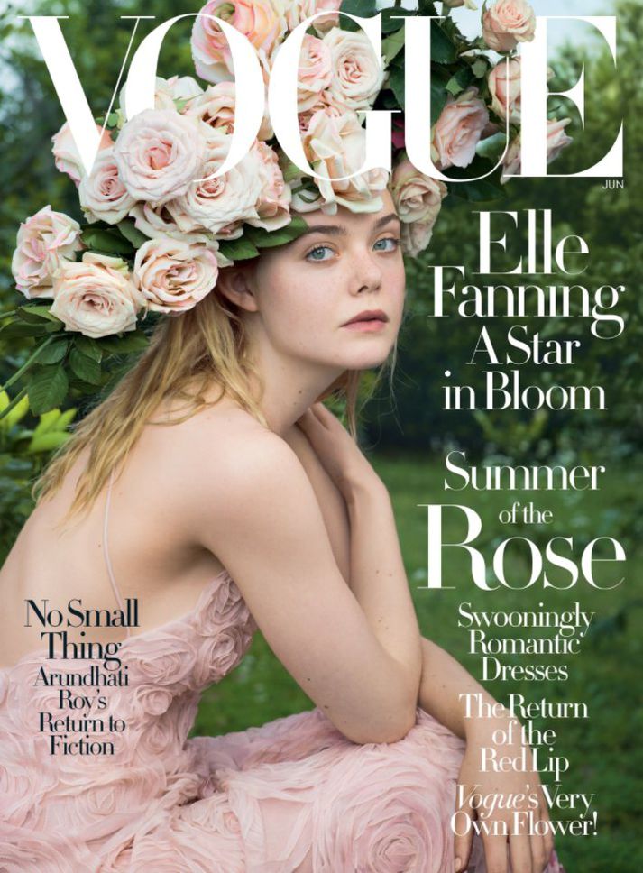 Elle Fanning glæsileg á sinni fyrstu Vogue forsíðu.
