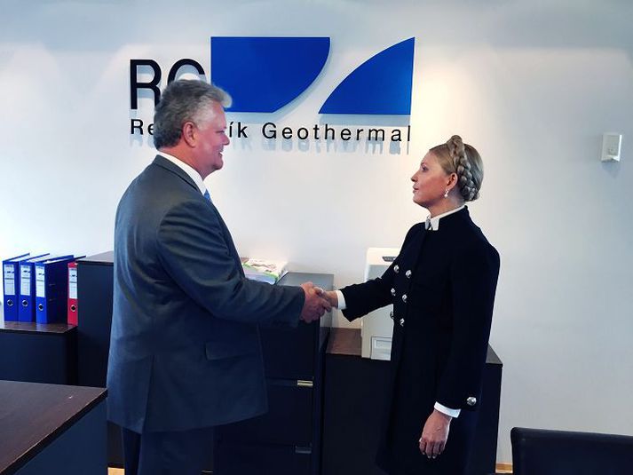 Tímósjenko fundaði með Guðmundi Þóroddssyni, forstjóra Reykjavík Geothermal.
