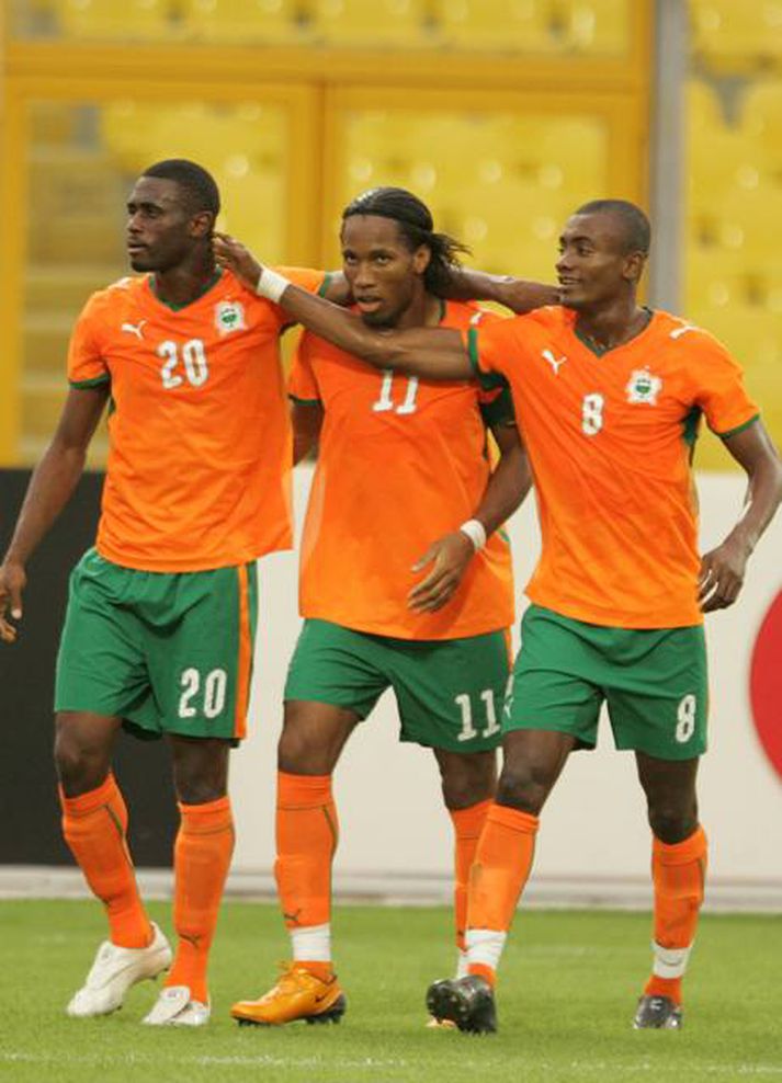 Fílabeinsstrendingarnir Salomon Kalou, Boubacar Sanogo og Didier Drogba.