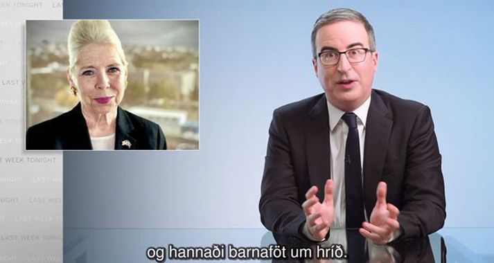 John Oliver hæðist meðal annars að ferli Ballarin sem barnafatahönnuður.