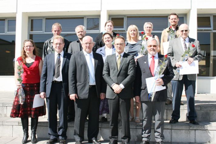 Þeir Kristján og Halldór í hópi styrkþega.