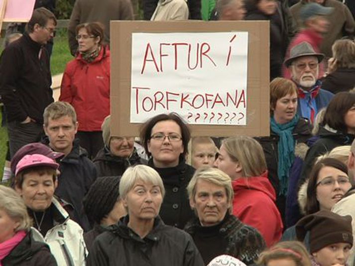 Frá útifundinum á Stakkagerðistúni í dag.