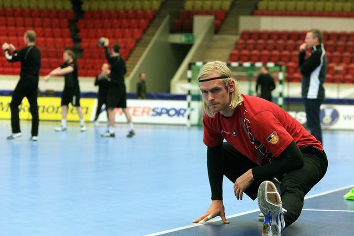 Björgvin Gústavsson á æfingu landsliðsins í Norrköping