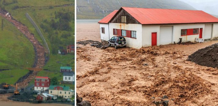 Eins og sjá má hefur mikill aur skolast niður með ánni.