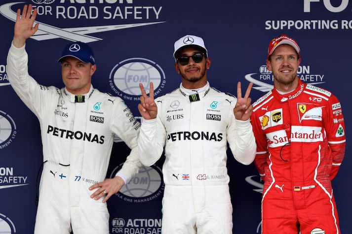 Valtteri Bottas, Lewis Hamilton og Sebastian Vettel voru þrír fljótustu menn dagsins.