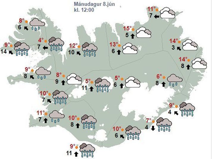 Veðurspáin fyrir hádegið í dag.