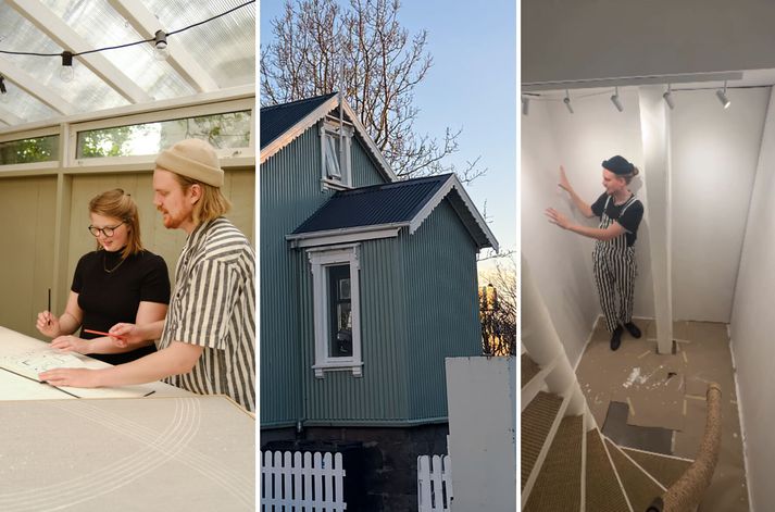Heiðbjört og Markús hafa unnið að því að breyta stigahúsinu heima hjá sér í lítið gallerý og opna dyr þess á fimmtudaginn.