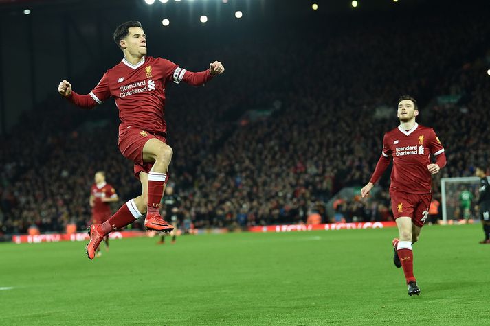 Philippe Coutinho fagnar hér sínu síðasta marki sem leikmaður Liverpool.