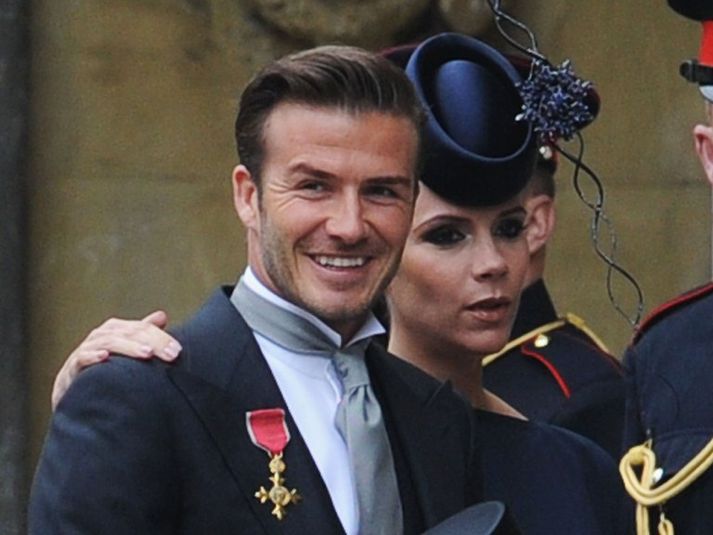 Beckham fjölskyldan við brúðkaup Vilhjálms Bretaprins og Kate Middleton