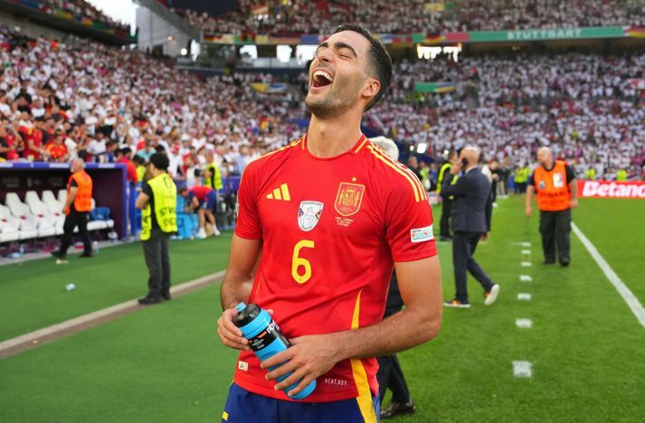 Mikel Merino var í skýjunum eftir sigurinn gegn Þýskalandi í kvöld.